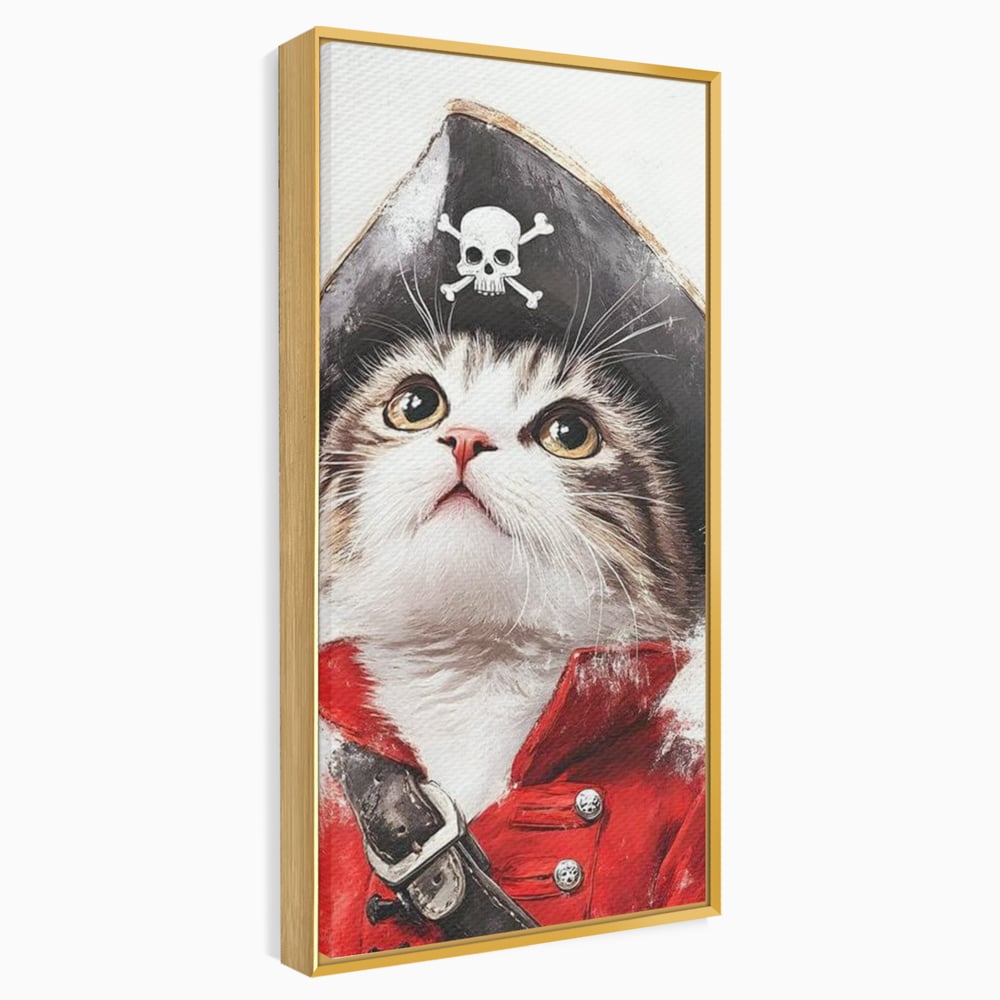 Leinwand Wandbild Leinwand Premium, LuxCanva® M1233, Kleines Piratenkätzchen, Kapitän, Hut, Abenteuer, Reise, Katze, Pirat, Piratenschiff, Anzug, Kindheit, Büro, Wohnen, Wohnzimmer, Babyzimmer