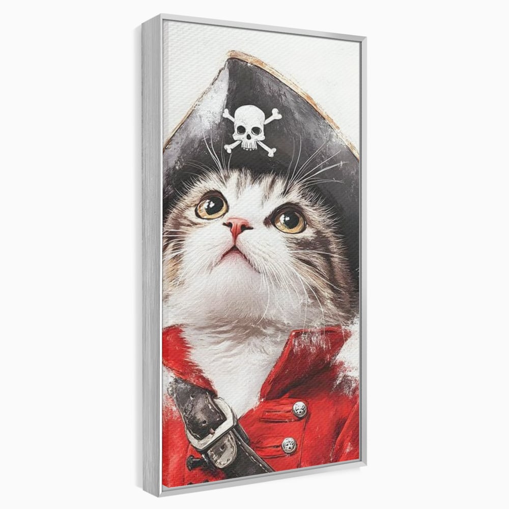 Leinwand Wandbild Leinwand Premium, LuxCanva® M1233, Kleines Piratenkätzchen, Kapitän, Hut, Abenteuer, Reise, Katze, Pirat, Piratenschiff, Anzug, Kindheit, Büro, Wohnen, Wohnzimmer, Babyzimmer