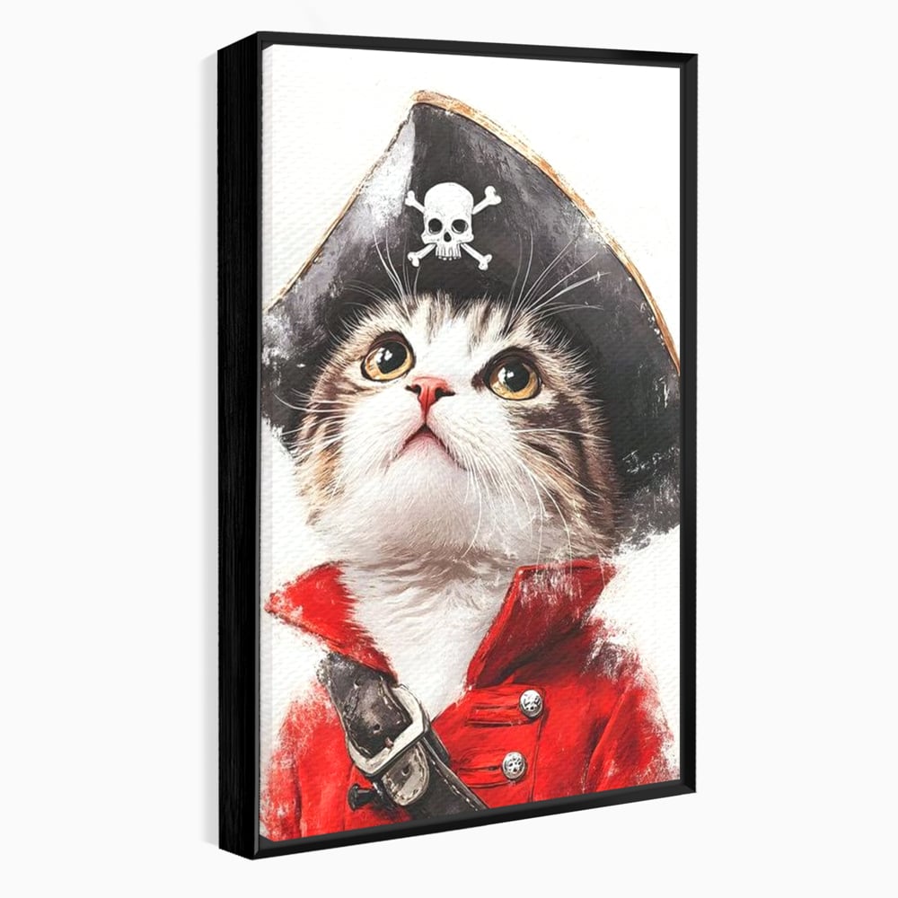 Leinwand Wandbild Leinwand Premium, LuxCanva® M1233, Kleines Piratenkätzchen, Kapitän, Hut, Abenteuer, Reise, Katze, Pirat, Piratenschiff, Anzug, Kindheit, Büro, Wohnen, Wohnzimmer, Babyzimmer