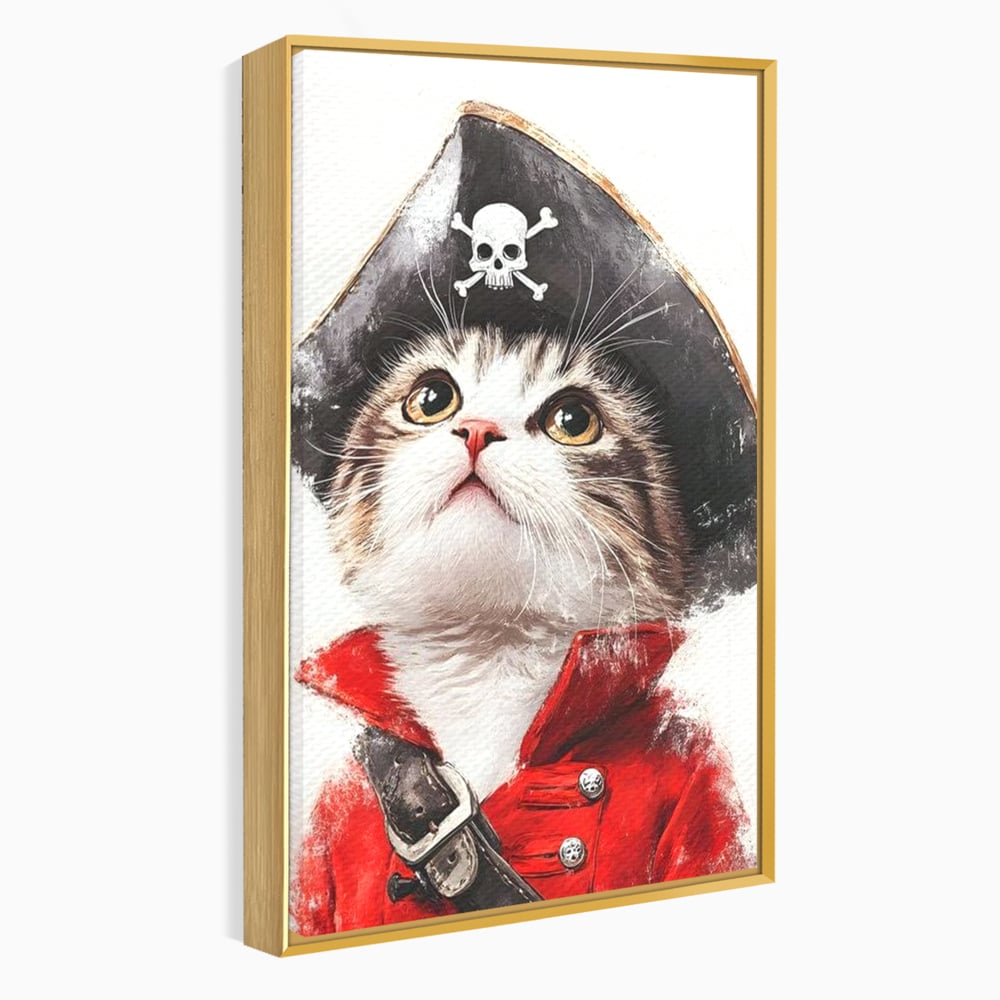 Leinwand Wandbild Leinwand Premium, LuxCanva® M1233, Kleines Piratenkätzchen, Kapitän, Hut, Abenteuer, Reise, Katze, Pirat, Piratenschiff, Anzug, Kindheit, Büro, Wohnen, Wohnzimmer, Babyzimmer