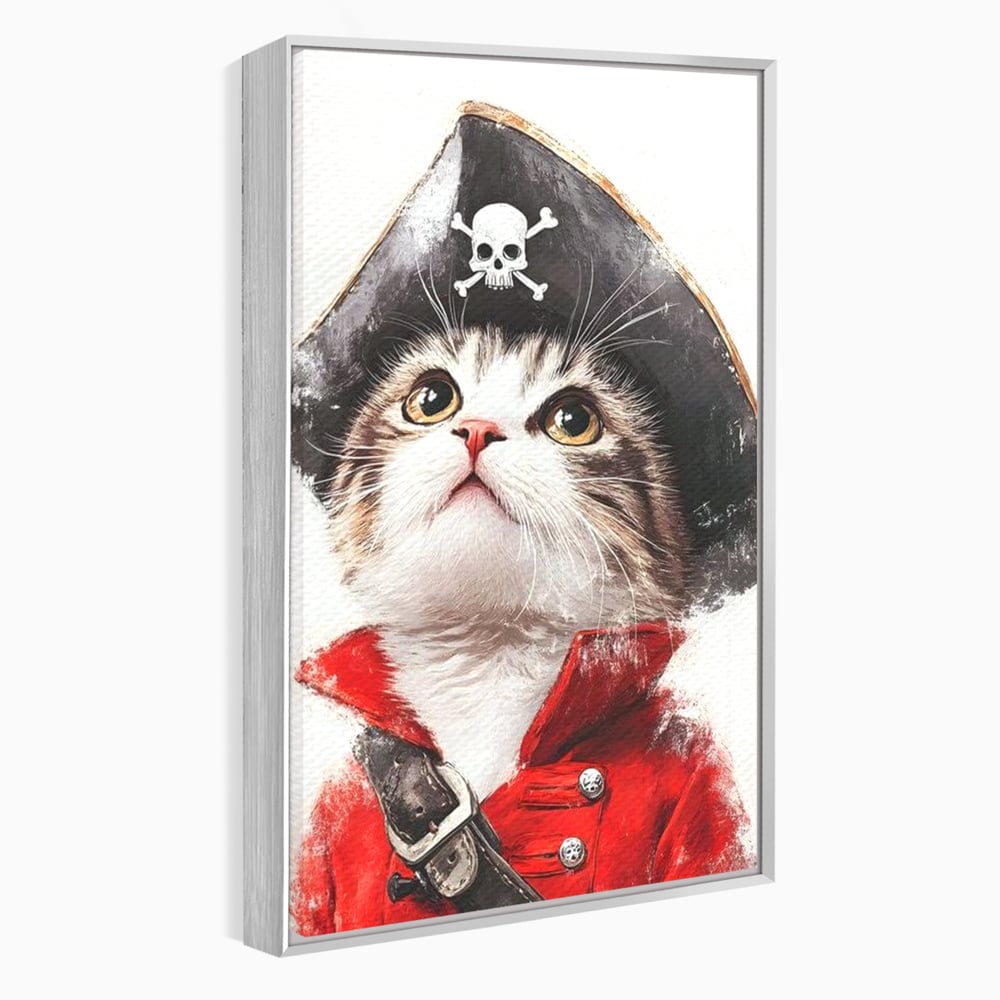 Leinwand Wandbild Leinwand Premium, LuxCanva® M1233, Kleines Piratenkätzchen, Kapitän, Hut, Abenteuer, Reise, Katze, Pirat, Piratenschiff, Anzug, Kindheit, Büro, Wohnen, Wohnzimmer, Babyzimmer