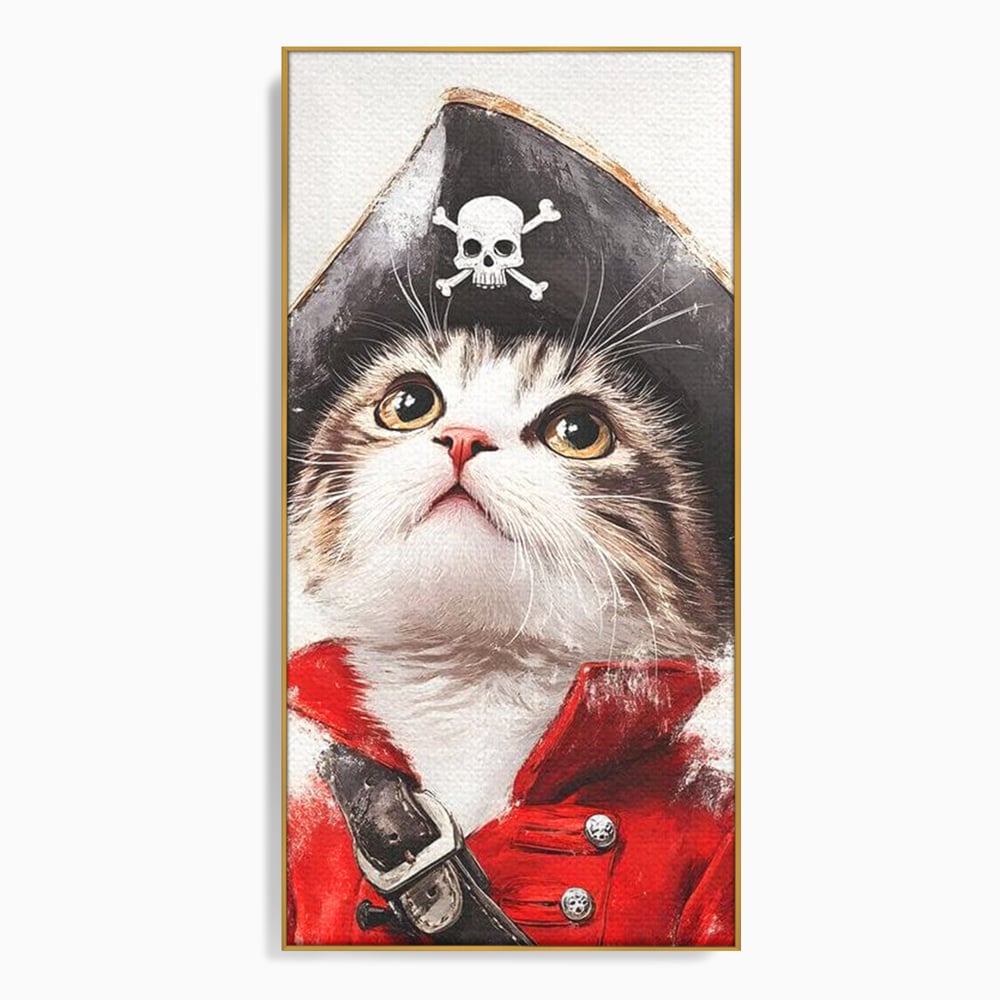 Leinwand Wandbild Leinwand Premium, LuxCanva® M1233, Kleines Piratenkätzchen, Kapitän, Hut, Abenteuer, Reise, Katze, Pirat, Piratenschiff, Anzug, Kindheit, Büro, Wohnen, Wohnzimmer, Babyzimmer