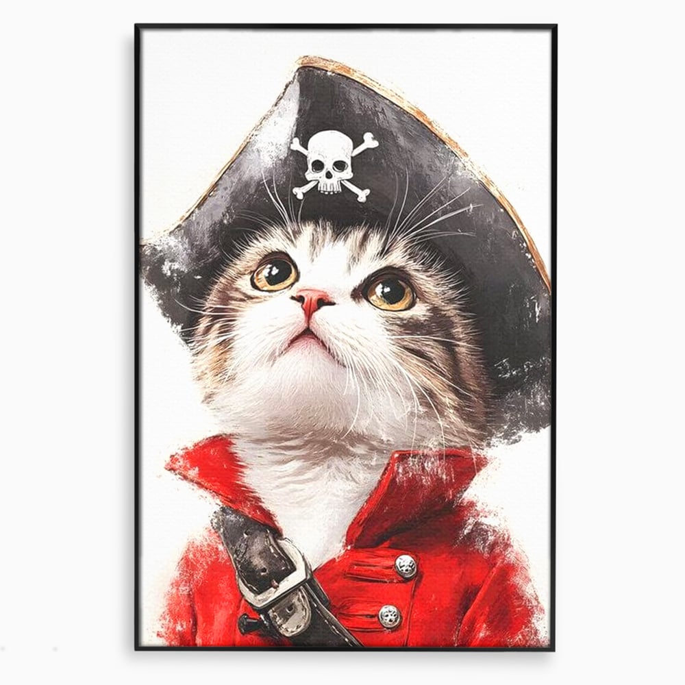 Leinwand Wandbild Leinwand Premium, LuxCanva® M1233, Kleines Piratenkätzchen, Kapitän, Hut, Abenteuer, Reise, Katze, Pirat, Piratenschiff, Anzug, Kindheit, Büro, Wohnen, Wohnzimmer, Babyzimmer