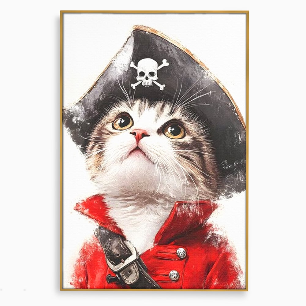 Leinwand Wandbild Leinwand Premium, LuxCanva® M1233, Kleines Piratenkätzchen, Kapitän, Hut, Abenteuer, Reise, Katze, Pirat, Piratenschiff, Anzug, Kindheit, Büro, Wohnen, Wohnzimmer, Babyzimmer