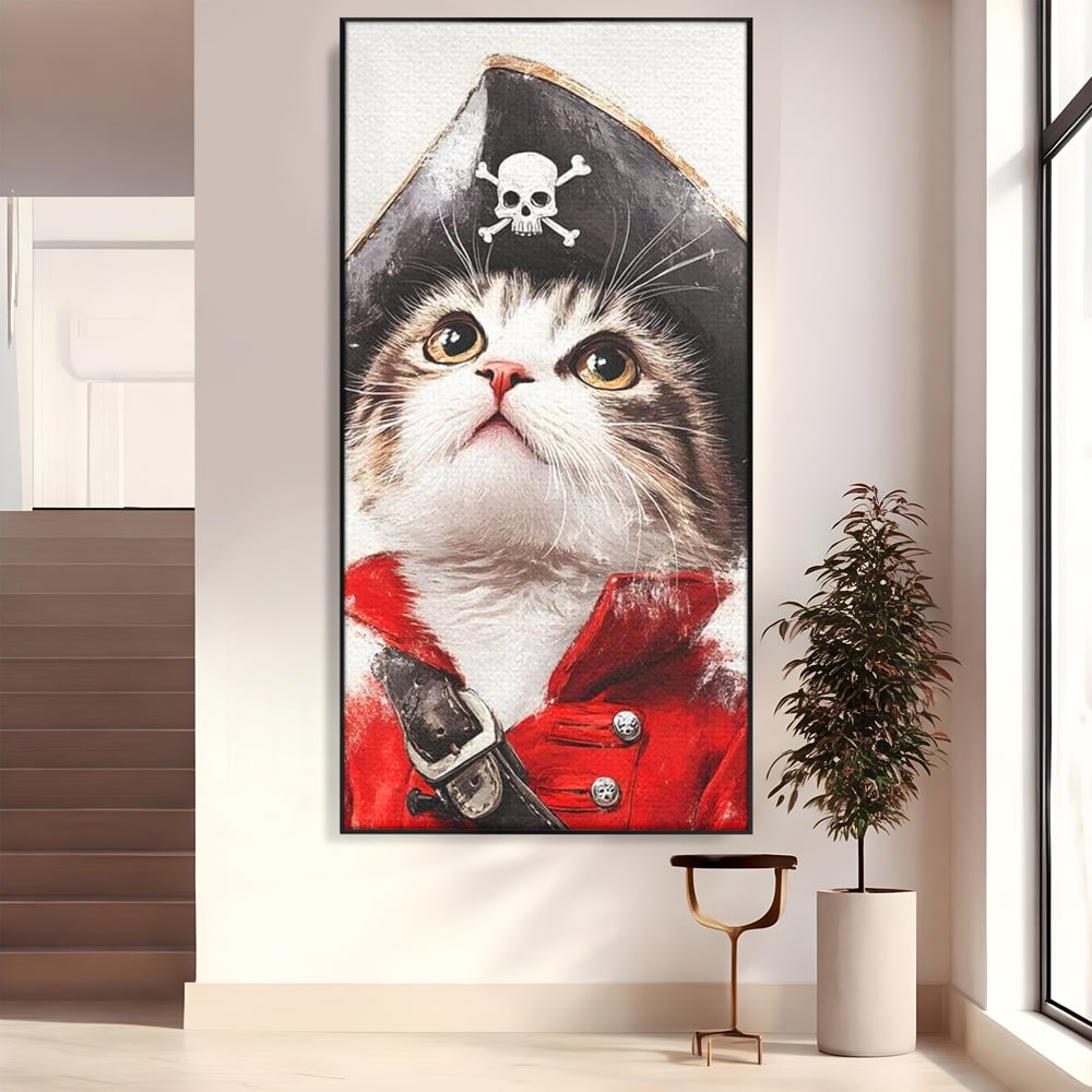 Leinwand Wandbild Leinwand Premium, LuxCanva® M1233, Kleines Piratenkätzchen, Kapitän, Hut, Abenteuer, Reise, Katze, Pirat, Piratenschiff, Anzug, Kindheit, Büro, Wohnen, Wohnzimmer, Babyzimmer