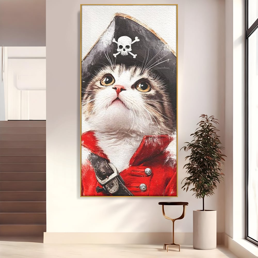 Leinwand Wandbild Leinwand Premium, LuxCanva® M1233, Kleines Piratenkätzchen, Kapitän, Hut, Abenteuer, Reise, Katze, Pirat, Piratenschiff, Anzug, Kindheit, Büro, Wohnen, Wohnzimmer, Babyzimmer