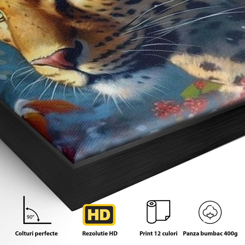 Tablou Canvas Premium, LuxCanva® M1235, Iarna in Salbaticie, Jaguar, Zapada, Vegetatie, Felina, Peisaj, Padure, Crengi, Portret, Anotimp, Iarna, Frig, Birou, Living, Camera Copil