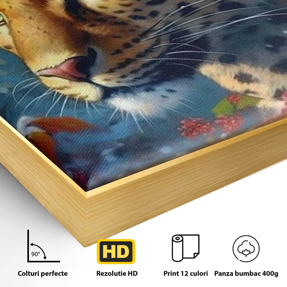 Tablou Canvas Premium, LuxCanva® M1235, Iarna in Salbaticie, Jaguar, Zapada, Vegetatie, Felina, Peisaj, Padure, Crengi, Portret, Anotimp, Iarna, Frig, Birou, Living, Camera Copil