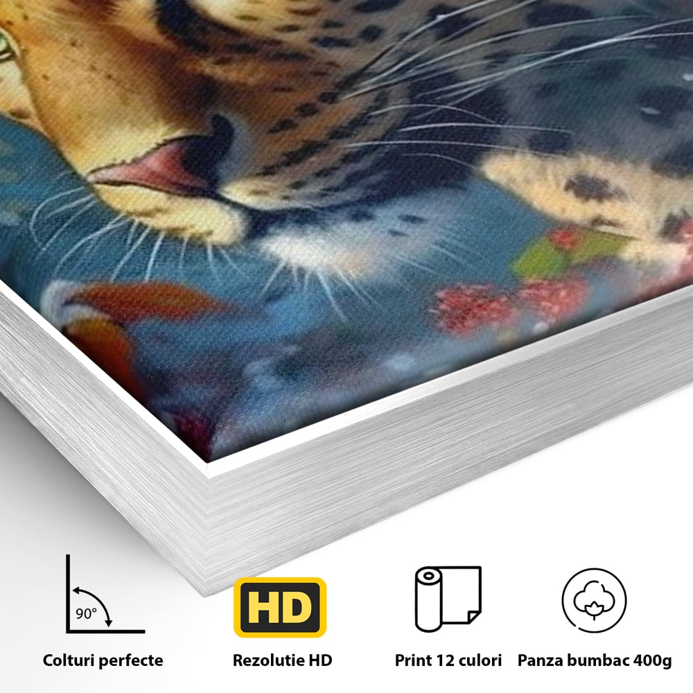 Tablou Canvas Premium, LuxCanva® M1235, Iarna in Salbaticie, Jaguar, Zapada, Vegetatie, Felina, Peisaj, Padure, Crengi, Portret, Anotimp, Iarna, Frig, Birou, Living, Camera Copil