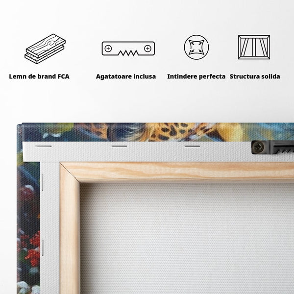 Tablou Canvas Premium, LuxCanva® M1235, Iarna in Salbaticie, Jaguar, Zapada, Vegetatie, Felina, Peisaj, Padure, Crengi, Portret, Anotimp, Iarna, Frig, Birou, Living, Camera Copil