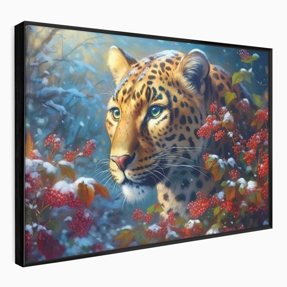 Tablou Canvas Premium, LuxCanva® M1235, Iarna in Salbaticie, Jaguar, Zapada, Vegetatie, Felina, Peisaj, Padure, Crengi, Portret, Anotimp, Iarna, Frig, Birou, Living, Camera Copil
