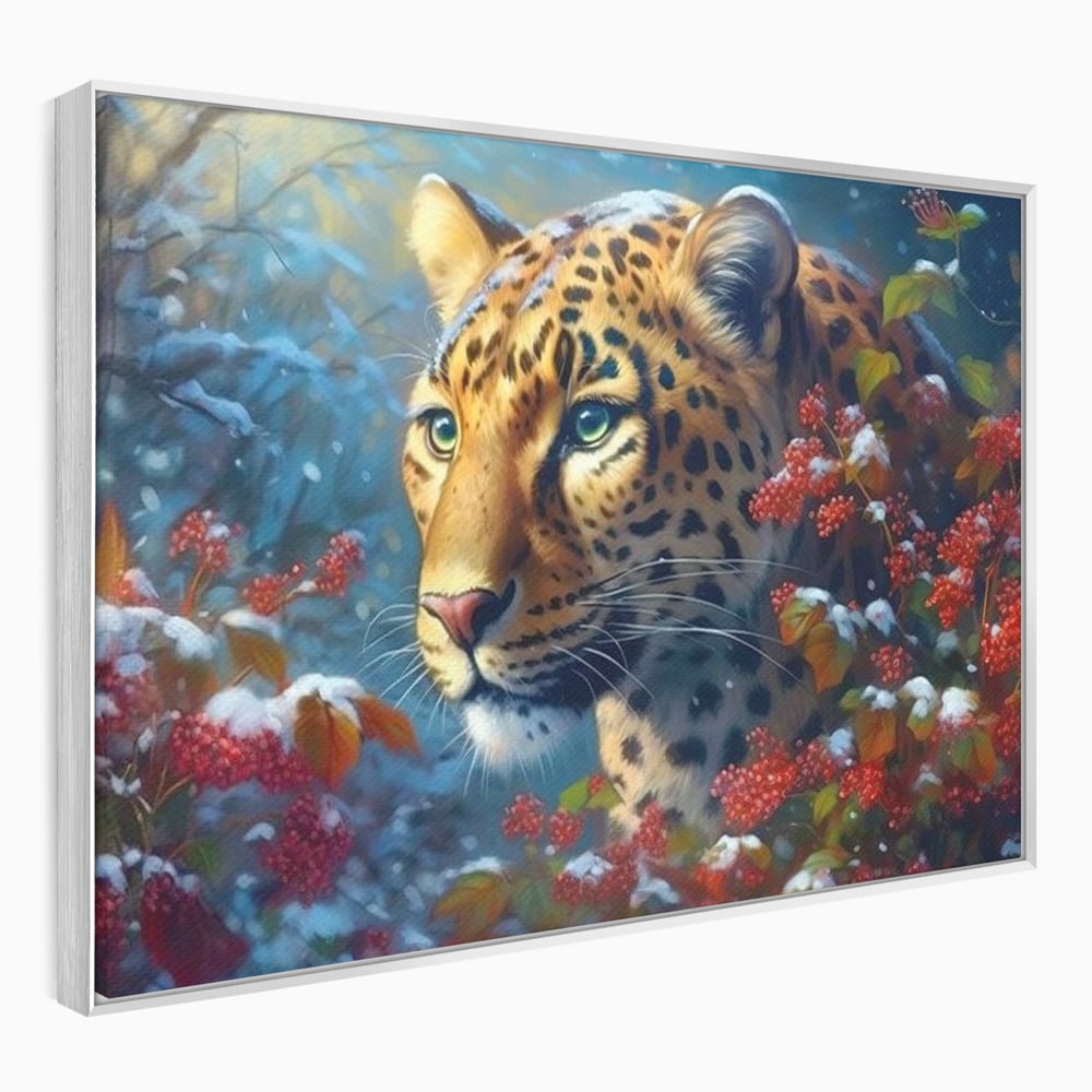 Tablou Canvas Premium, LuxCanva® M1235, Iarna in Salbaticie, Jaguar, Zapada, Vegetatie, Felina, Peisaj, Padure, Crengi, Portret, Anotimp, Iarna, Frig, Birou, Living, Camera Copil