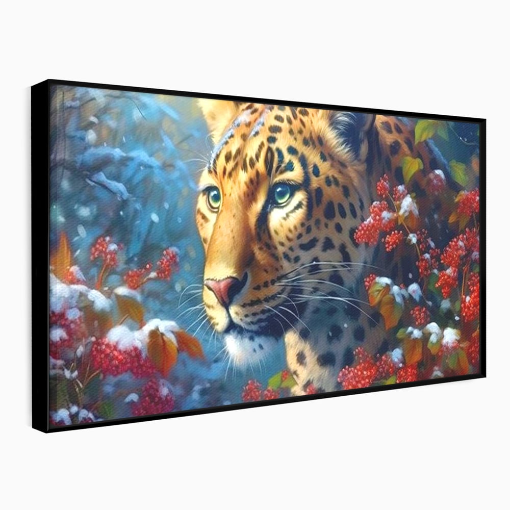 Tablou Canvas Premium, LuxCanva® M1235, Iarna in Salbaticie, Jaguar, Zapada, Vegetatie, Felina, Peisaj, Padure, Crengi, Portret, Anotimp, Iarna, Frig, Birou, Living, Camera Copil