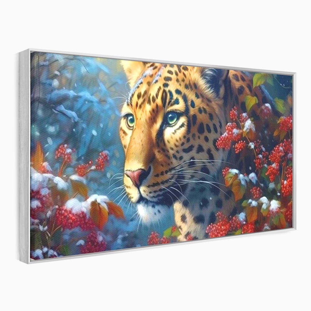 Tablou Canvas Premium, LuxCanva® M1235, Iarna in Salbaticie, Jaguar, Zapada, Vegetatie, Felina, Peisaj, Padure, Crengi, Portret, Anotimp, Iarna, Frig, Birou, Living, Camera Copil