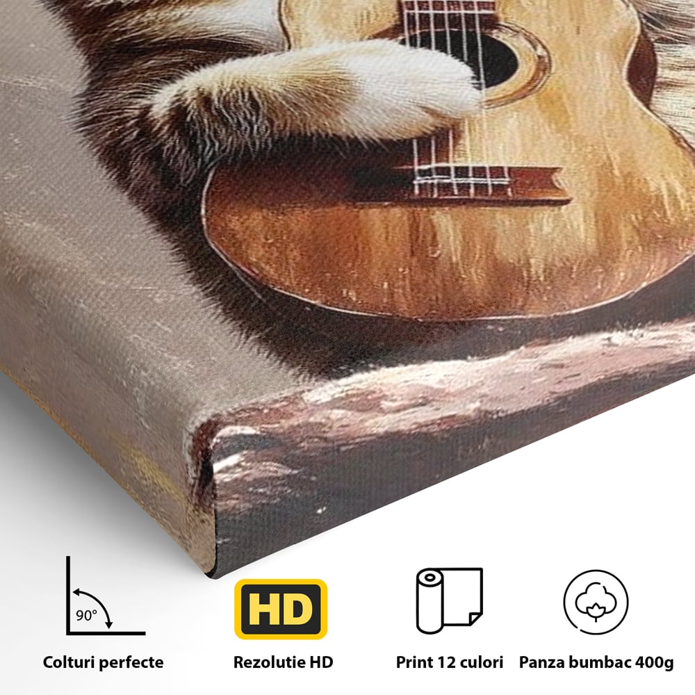 Leinwand Wandkunst Leinwand Wandkunst Premium, LuxCanva® M1236, Ballade der einsamen Katze, Gitarre, Musik, Katze, Berg, Serenade, Serenade, Feline, Rustikal, Rhapsodie, Decke, Stanca, Büro, Wohnen, Kinderzimmer