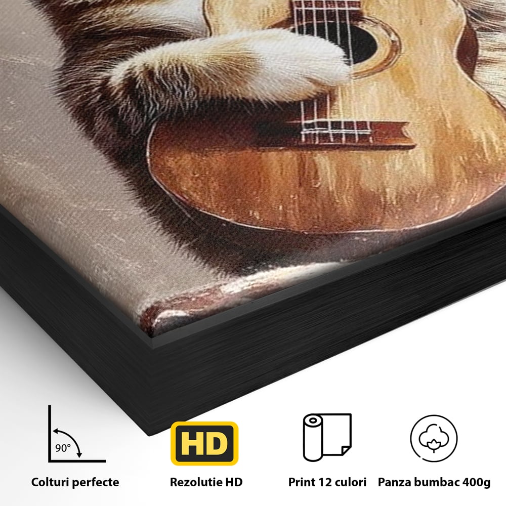 Leinwand Wandkunst Leinwand Wandkunst Premium, LuxCanva® M1236, Ballade der einsamen Katze, Gitarre, Musik, Katze, Berg, Serenade, Serenade, Feline, Rustikal, Rhapsodie, Decke, Stanca, Büro, Wohnen, Kinderzimmer