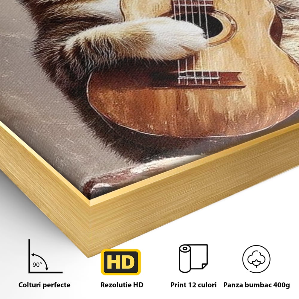 Leinwand Wandkunst Leinwand Wandkunst Premium, LuxCanva® M1236, Ballade der einsamen Katze, Gitarre, Musik, Katze, Berg, Serenade, Serenade, Feline, Rustikal, Rhapsodie, Decke, Stanca, Büro, Wohnen, Kinderzimmer