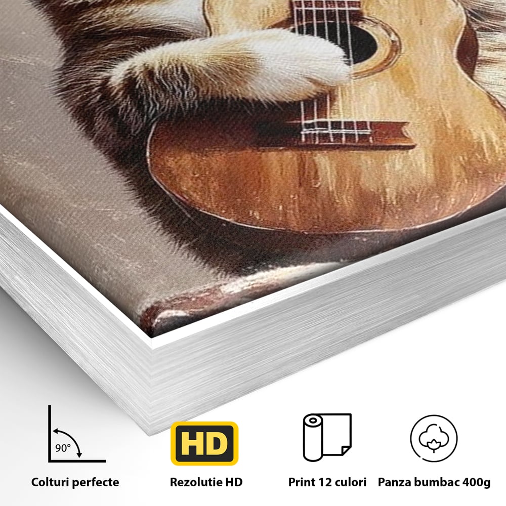 Leinwand Wandkunst Leinwand Wandkunst Premium, LuxCanva® M1236, Ballade der einsamen Katze, Gitarre, Musik, Katze, Berg, Serenade, Serenade, Feline, Rustikal, Rhapsodie, Decke, Stanca, Büro, Wohnen, Kinderzimmer