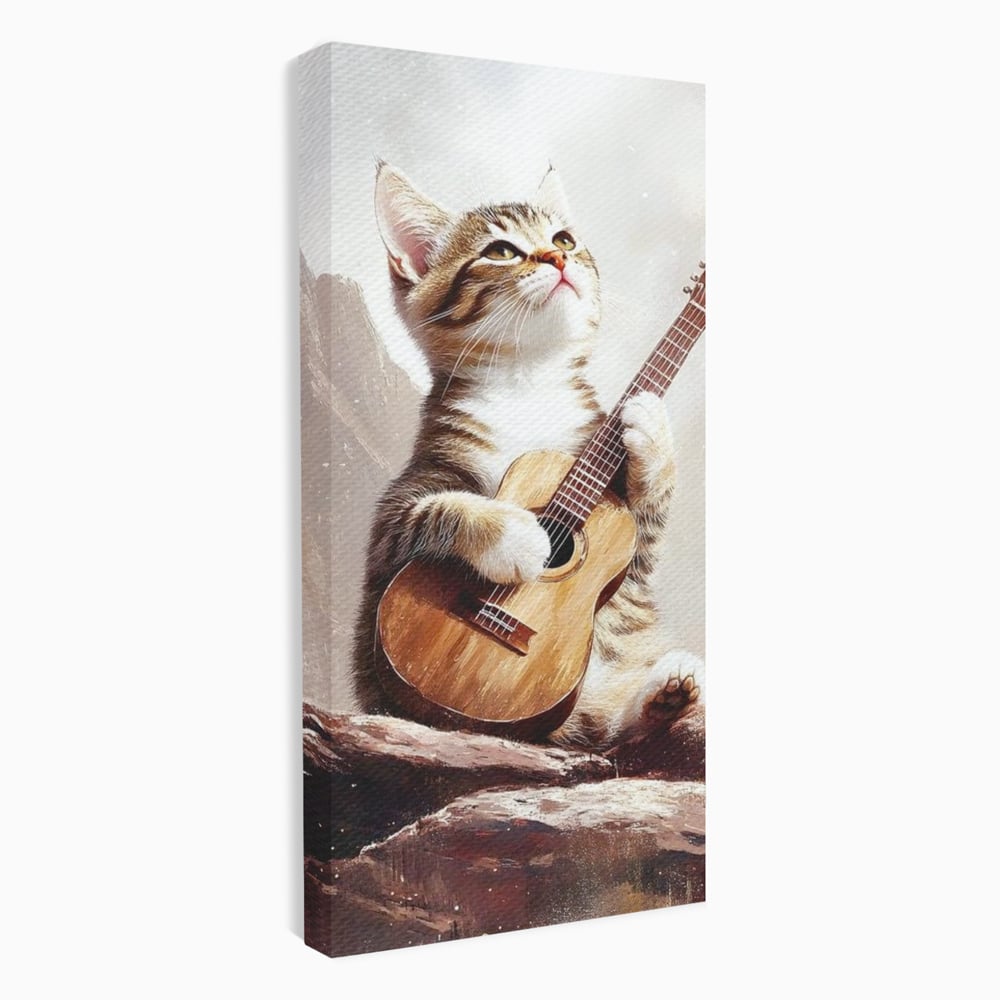 Leinwand Wandkunst Leinwand Wandkunst Premium, LuxCanva® M1236, Ballade der einsamen Katze, Gitarre, Musik, Katze, Berg, Serenade, Serenade, Feline, Rustikal, Rhapsodie, Decke, Stanca, Büro, Wohnen, Kinderzimmer