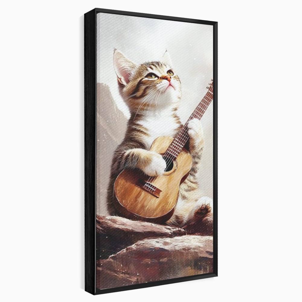 Leinwand Wandkunst Leinwand Wandkunst Premium, LuxCanva® M1236, Ballade der einsamen Katze, Gitarre, Musik, Katze, Berg, Serenade, Serenade, Feline, Rustikal, Rhapsodie, Decke, Stanca, Büro, Wohnen, Kinderzimmer