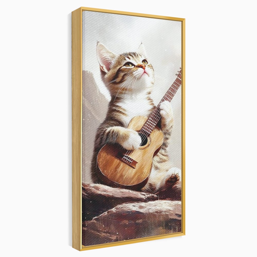 Leinwand Wandkunst Leinwand Wandkunst Premium, LuxCanva® M1236, Ballade der einsamen Katze, Gitarre, Musik, Katze, Berg, Serenade, Serenade, Feline, Rustikal, Rhapsodie, Decke, Stanca, Büro, Wohnen, Kinderzimmer