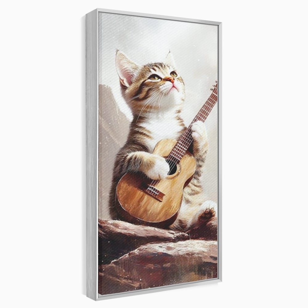 Leinwand Wandkunst Leinwand Wandkunst Premium, LuxCanva® M1236, Ballade der einsamen Katze, Gitarre, Musik, Katze, Berg, Serenade, Serenade, Feline, Rustikal, Rhapsodie, Decke, Stanca, Büro, Wohnen, Kinderzimmer