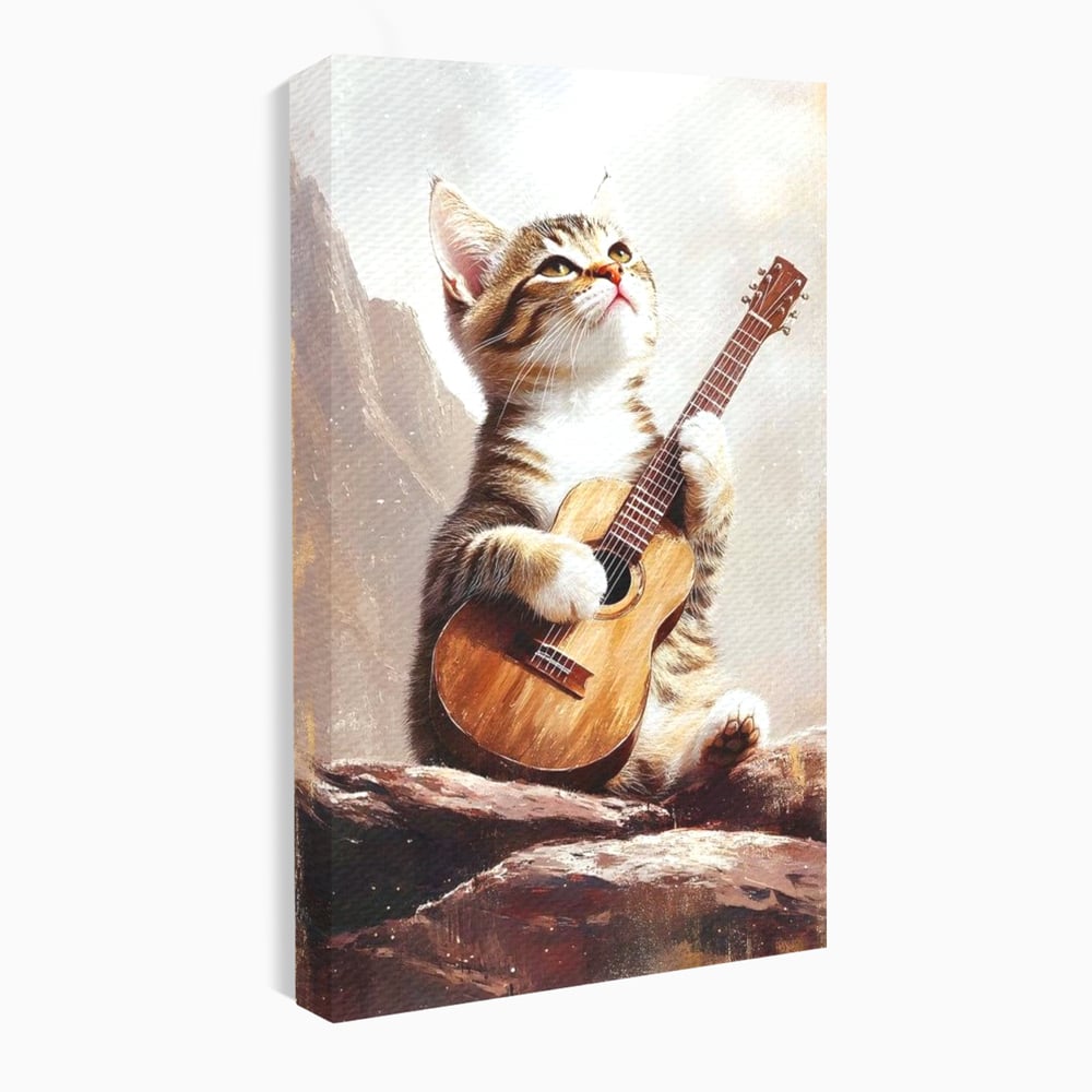 Leinwand Wandkunst Leinwand Wandkunst Premium, LuxCanva® M1236, Ballade der einsamen Katze, Gitarre, Musik, Katze, Berg, Serenade, Serenade, Feline, Rustikal, Rhapsodie, Decke, Stanca, Büro, Wohnen, Kinderzimmer