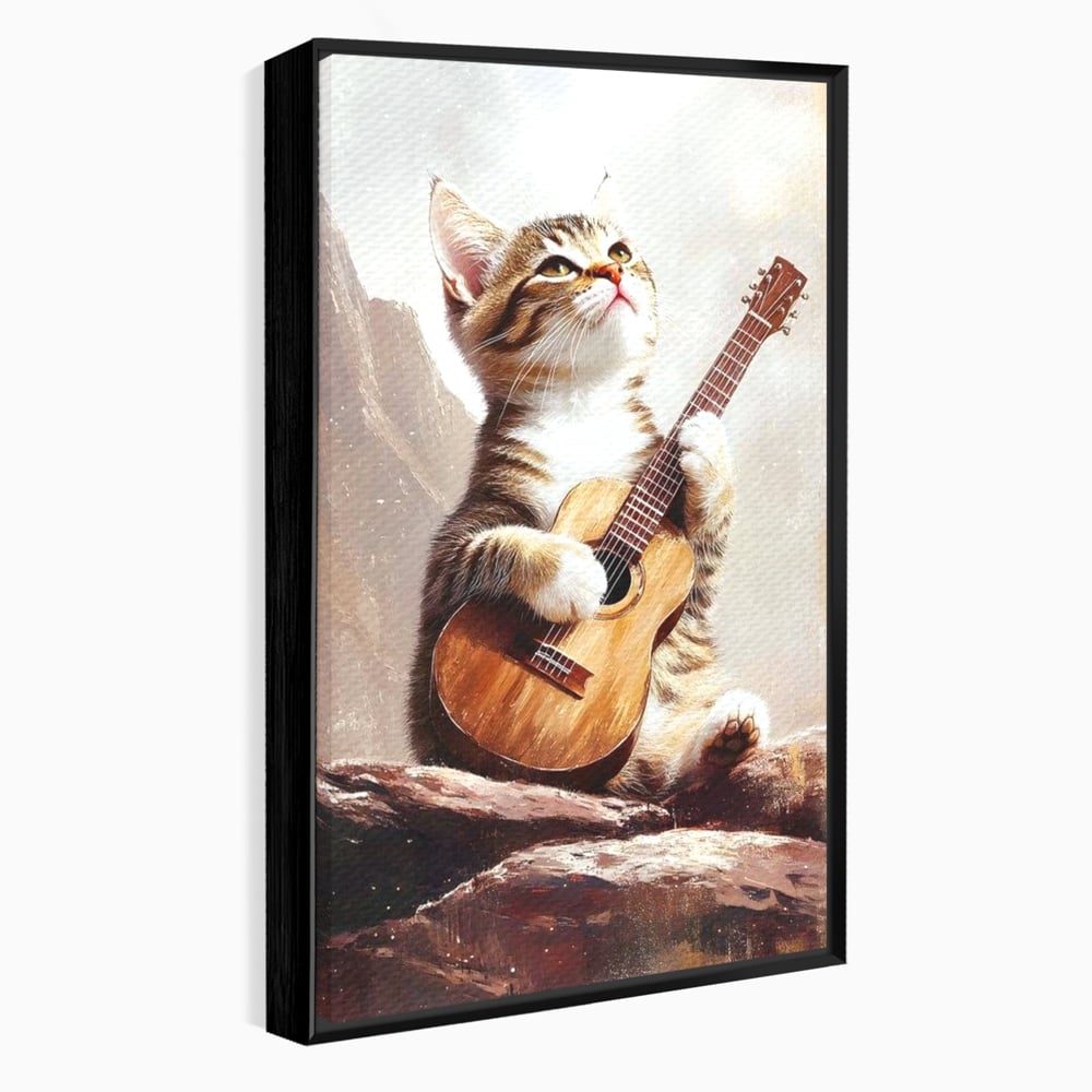 Leinwand Wandkunst Leinwand Wandkunst Premium, LuxCanva® M1236, Ballade der einsamen Katze, Gitarre, Musik, Katze, Berg, Serenade, Serenade, Feline, Rustikal, Rhapsodie, Decke, Stanca, Büro, Wohnen, Kinderzimmer