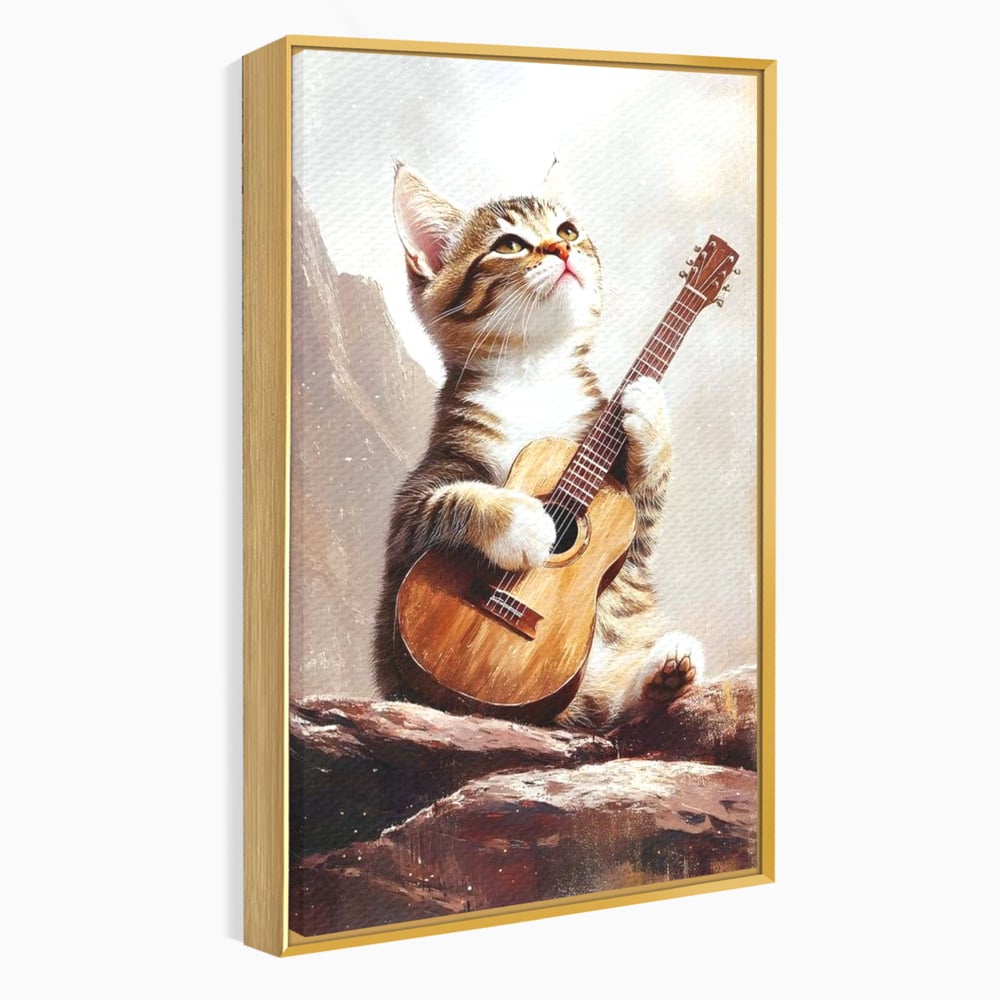 Leinwand Wandkunst Leinwand Wandkunst Premium, LuxCanva® M1236, Ballade der einsamen Katze, Gitarre, Musik, Katze, Berg, Serenade, Serenade, Feline, Rustikal, Rhapsodie, Decke, Stanca, Büro, Wohnen, Kinderzimmer