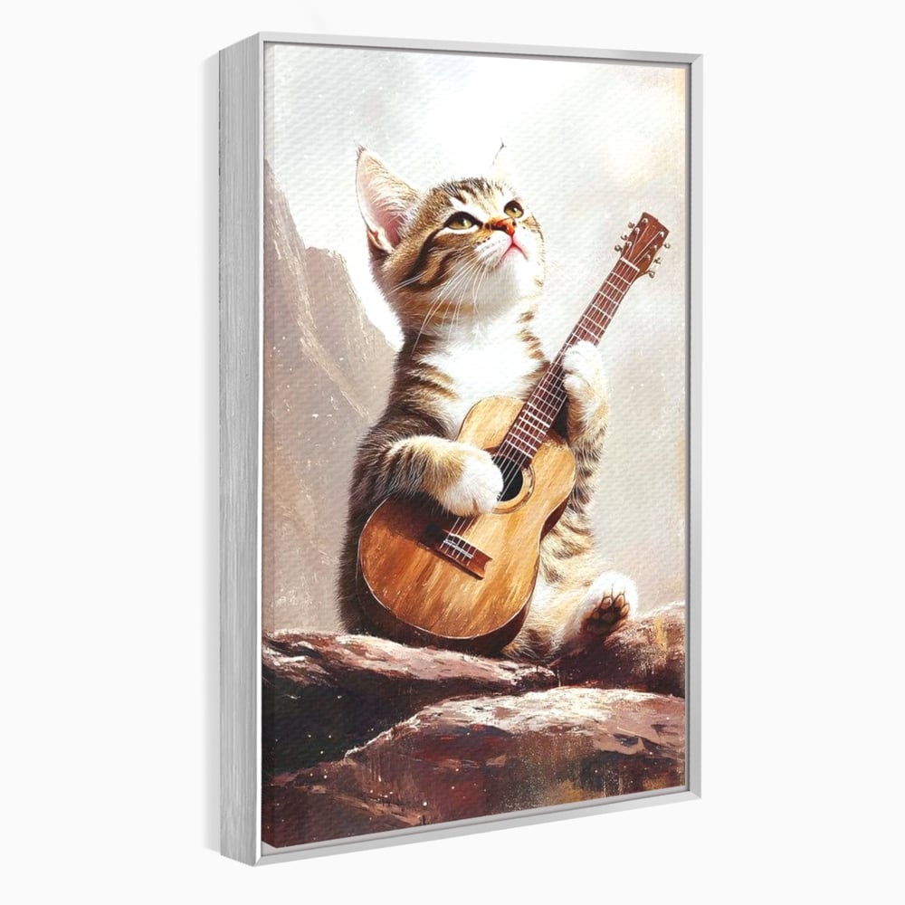 Leinwand Wandkunst Leinwand Wandkunst Premium, LuxCanva® M1236, Ballade der einsamen Katze, Gitarre, Musik, Katze, Berg, Serenade, Serenade, Feline, Rustikal, Rhapsodie, Decke, Stanca, Büro, Wohnen, Kinderzimmer