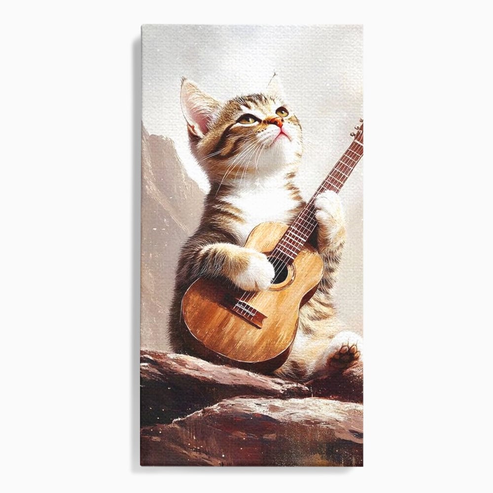 Leinwand Wandkunst Leinwand Wandkunst Premium, LuxCanva® M1236, Ballade der einsamen Katze, Gitarre, Musik, Katze, Berg, Serenade, Serenade, Feline, Rustikal, Rhapsodie, Decke, Stanca, Büro, Wohnen, Kinderzimmer