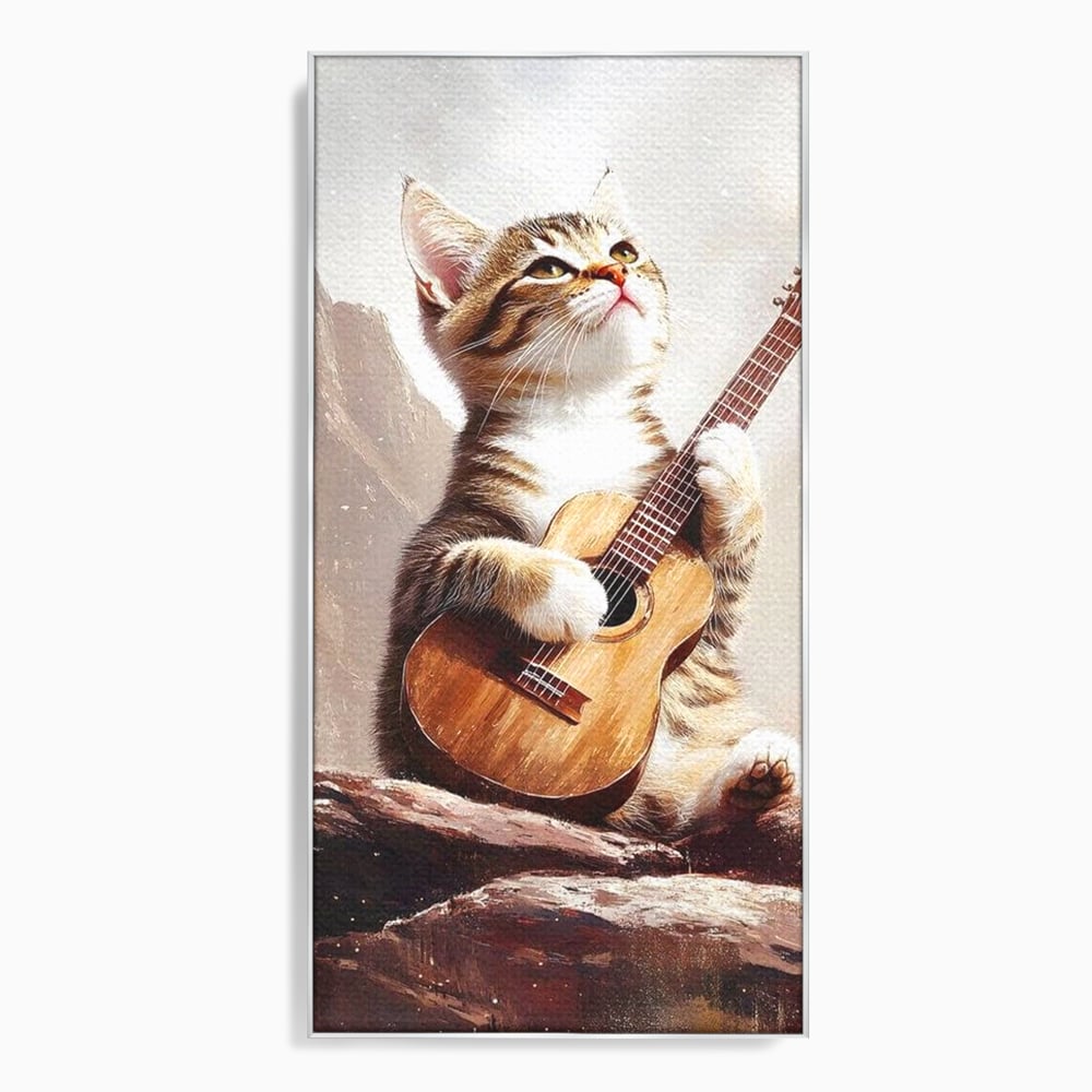 Leinwand Wandkunst Leinwand Wandkunst Premium, LuxCanva® M1236, Ballade der einsamen Katze, Gitarre, Musik, Katze, Berg, Serenade, Serenade, Feline, Rustikal, Rhapsodie, Decke, Stanca, Büro, Wohnen, Kinderzimmer