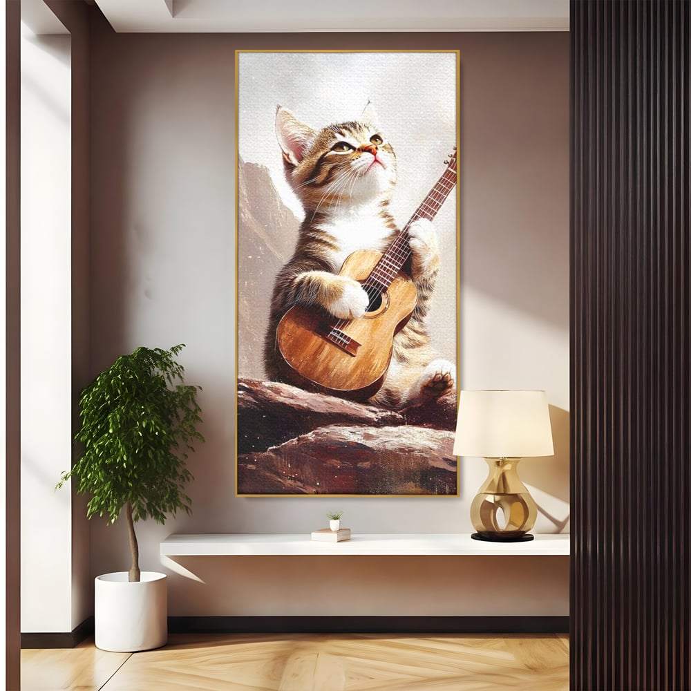 Leinwand Wandkunst Leinwand Wandkunst Premium, LuxCanva® M1236, Ballade der einsamen Katze, Gitarre, Musik, Katze, Berg, Serenade, Serenade, Feline, Rustikal, Rhapsodie, Decke, Stanca, Büro, Wohnen, Kinderzimmer