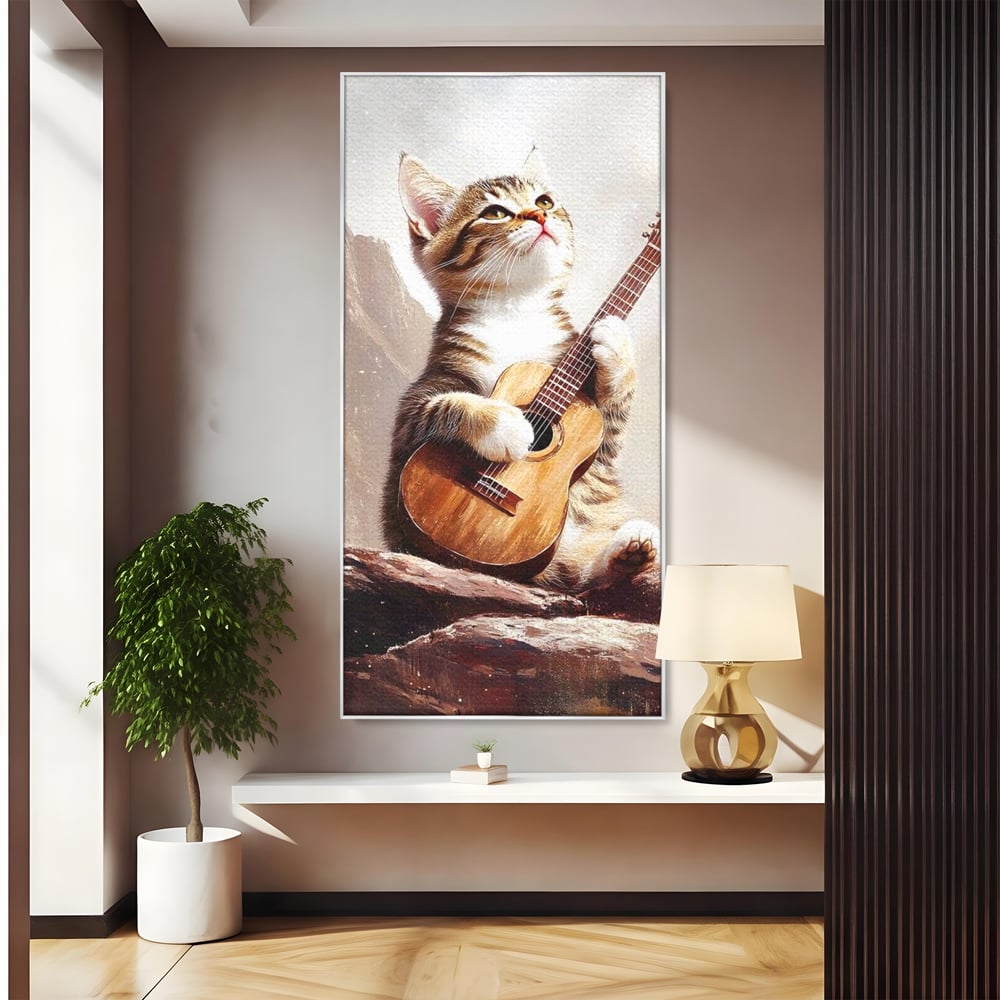 Leinwand Wandkunst Leinwand Wandkunst Premium, LuxCanva® M1236, Ballade der einsamen Katze, Gitarre, Musik, Katze, Berg, Serenade, Serenade, Feline, Rustikal, Rhapsodie, Decke, Stanca, Büro, Wohnen, Kinderzimmer