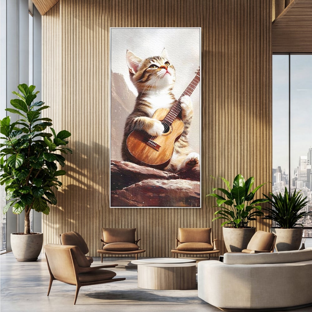 Leinwand Wandkunst Leinwand Wandkunst Premium, LuxCanva® M1236, Ballade der einsamen Katze, Gitarre, Musik, Katze, Berg, Serenade, Serenade, Feline, Rustikal, Rhapsodie, Decke, Stanca, Büro, Wohnen, Kinderzimmer