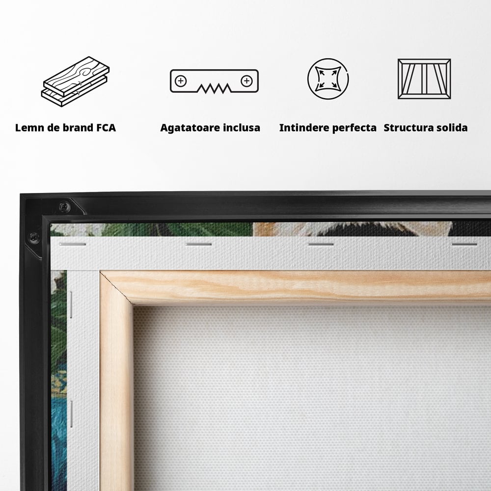 Tablou Canvas Premium, LuxCanva® M1238, Ospat Nobil, Pisica, Portelan, Vaza, Flori, Frunze, Blanita, Peste, Cina, Mancare, Farfurie, Pictura, Ceramica, Birou, Living, Camera Copil