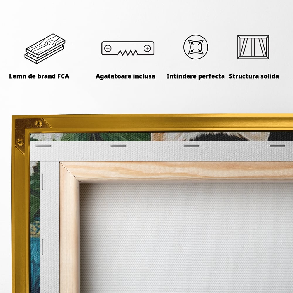 Tablou Canvas Premium, LuxCanva® M1238, Ospat Nobil, Pisica, Portelan, Vaza, Flori, Frunze, Blanita, Peste, Cina, Mancare, Farfurie, Pictura, Ceramica, Birou, Living, Camera Copil