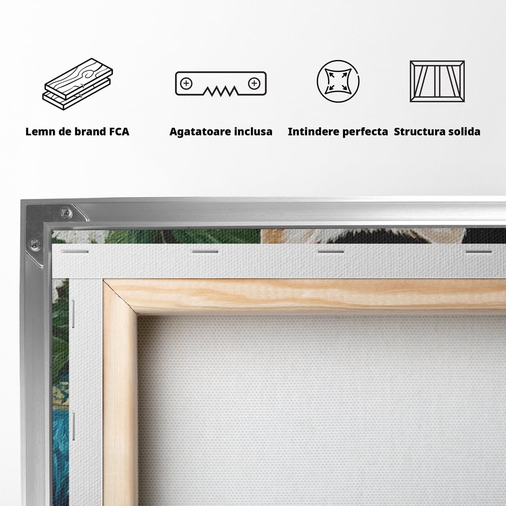Tablou Canvas Premium, LuxCanva® M1238, Ospat Nobil, Pisica, Portelan, Vaza, Flori, Frunze, Blanita, Peste, Cina, Mancare, Farfurie, Pictura, Ceramica, Birou, Living, Camera Copil