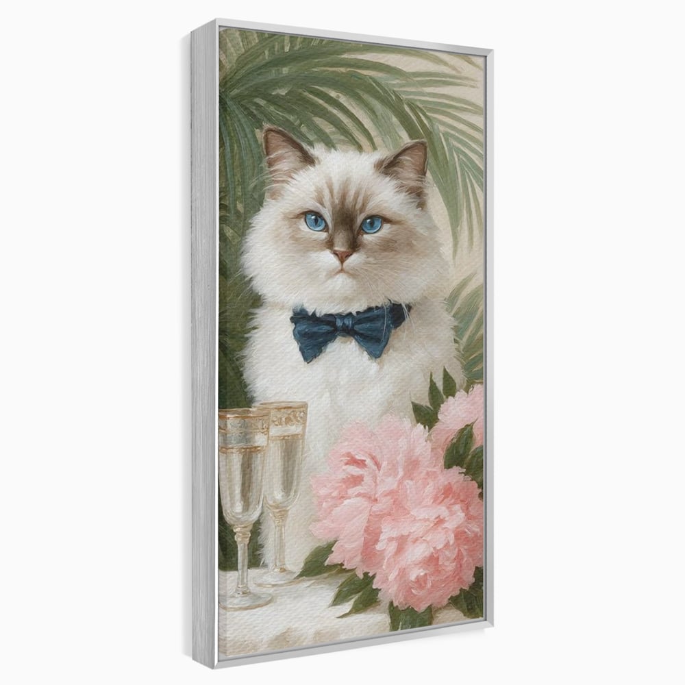 Tablou Canvas Premium, LuxCanva® M1239, Un Toast Romantic, Flori, Papion, Pahare, Costum, Romantic, Frunze, Motan, Elegant, Gentleman, Felina, Sampanie, Birou, Living, Camera Copil