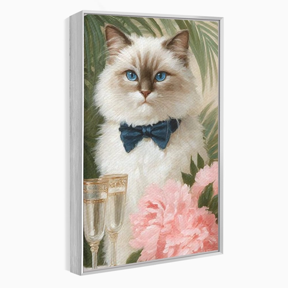 Tablou Canvas Premium, LuxCanva® M1239, Un Toast Romantic, Flori, Papion, Pahare, Costum, Romantic, Frunze, Motan, Elegant, Gentleman, Felina, Sampanie, Birou, Living, Camera Copil