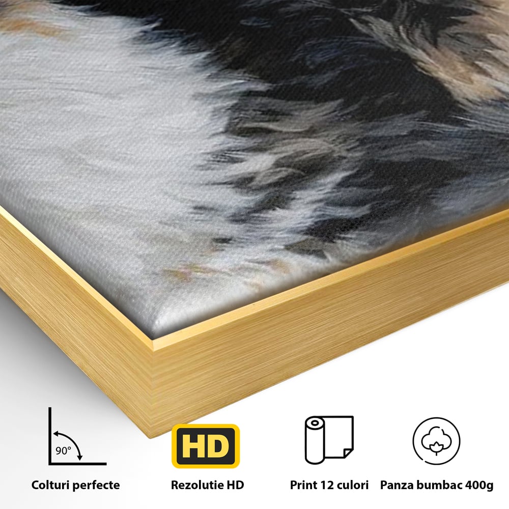 Tablou Canvas Premium, LuxCanva® M1240, Blanita Regala, Pufosenie, Auriu, Abstract, Blana, Pisica, Calico, Feminin, Elegant, Lux, Felina, Birou, Living, Camera Copil