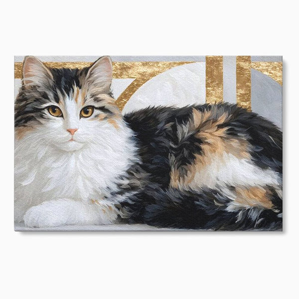 Tablou Canvas Premium, LuxCanva® M1240, Blanita Regala, Pufosenie, Auriu, Abstract, Blana, Pisica, Calico, Feminin, Elegant, Lux, Felina, Birou, Living, Camera Copil