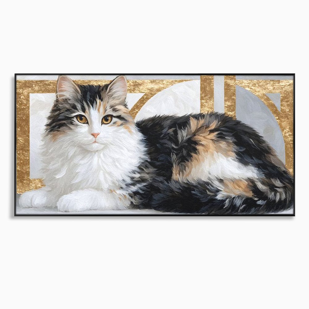 Tablou Canvas Premium, LuxCanva® M1240, Blanita Regala, Pufosenie, Auriu, Abstract, Blana, Pisica, Calico, Feminin, Elegant, Lux, Felina, Birou, Living, Camera Copil