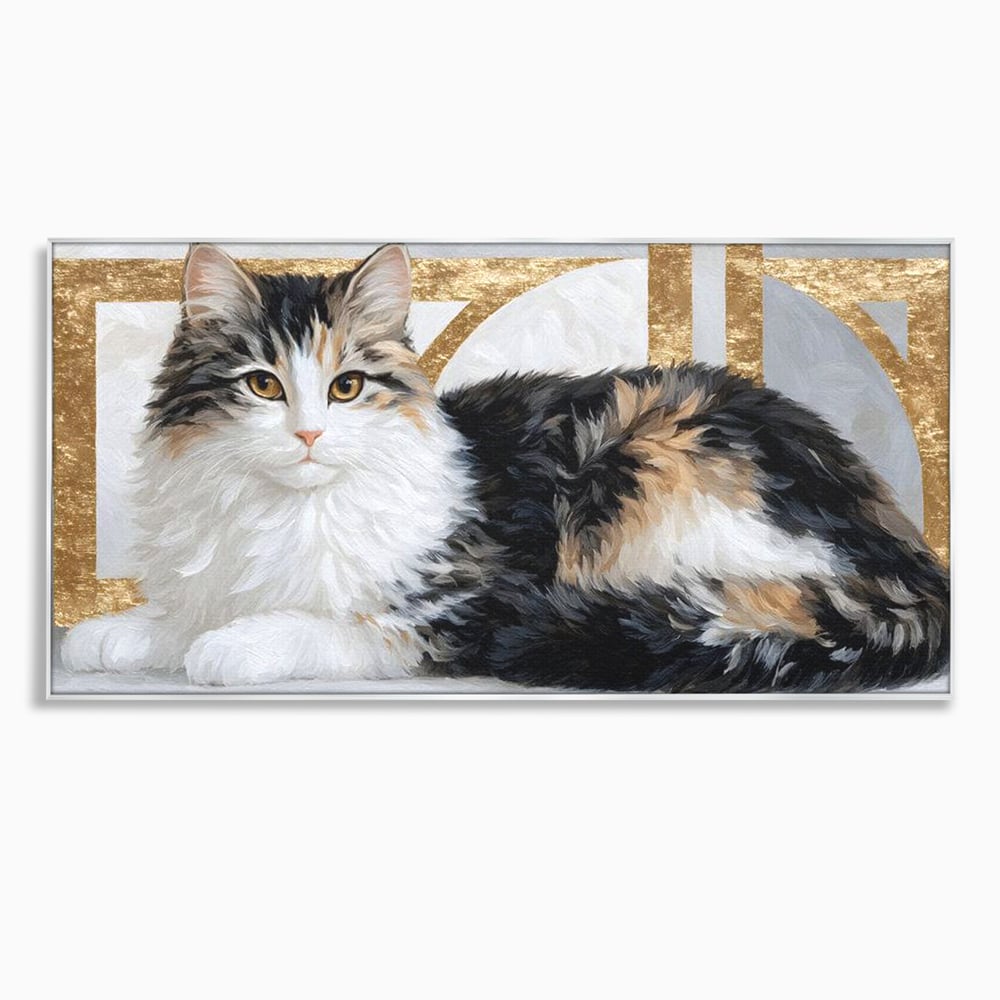 Tablou Canvas Premium, LuxCanva® M1240, Blanita Regala, Pufosenie, Auriu, Abstract, Blana, Pisica, Calico, Feminin, Elegant, Lux, Felina, Birou, Living, Camera Copil
