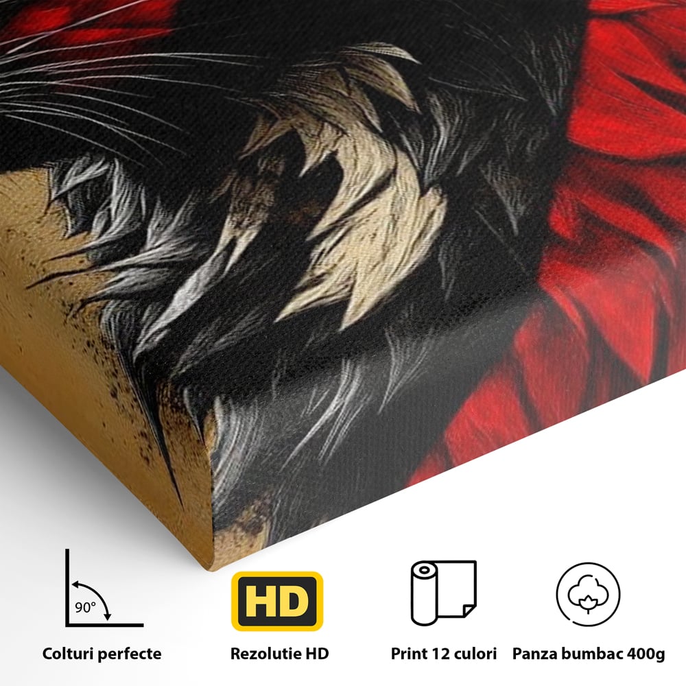 Tablou Canvas Premium, LuxCanva® M1241, Dinastia Rosie, Motan, Profil, Negru, Portret, Expresiv, Abstract, Pictura, Vertical, Rosu, Grafica, Felina, Birou, Living, Camera Copil