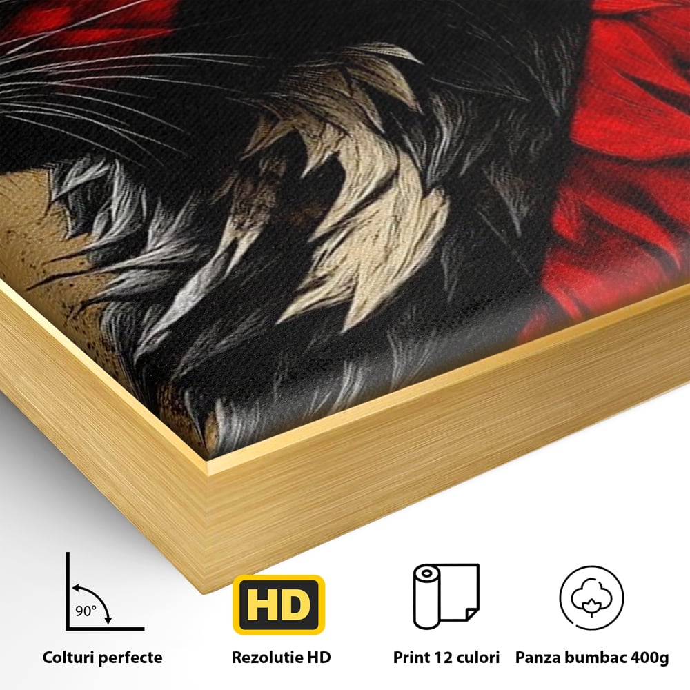 Tablou Canvas Premium, LuxCanva® M1241, Dinastia Rosie, Motan, Profil, Negru, Portret, Expresiv, Abstract, Pictura, Vertical, Rosu, Grafica, Felina, Birou, Living, Camera Copil