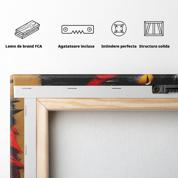 Tablou Canvas Premium, LuxCanva® M1241, Dinastia Rosie, Motan, Profil, Negru, Portret, Expresiv, Abstract, Pictura, Vertical, Rosu, Grafica, Felina, Birou, Living, Camera Copil