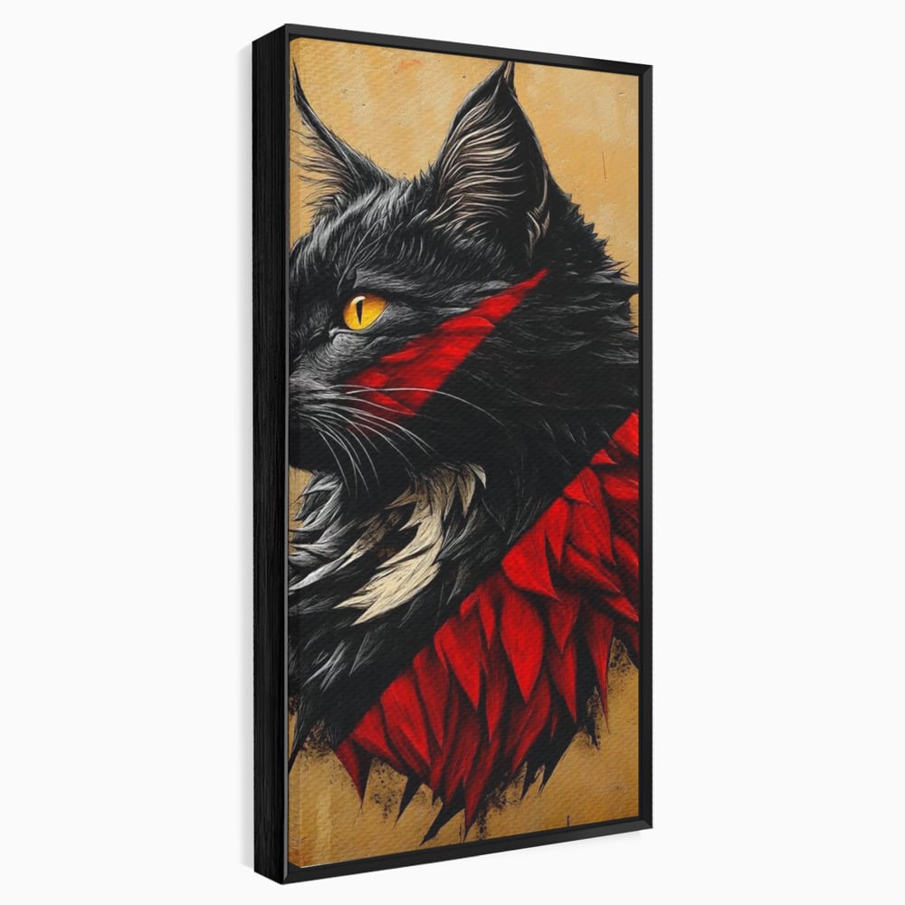 Tablou Canvas Premium, LuxCanva® M1241, Dinastia Rosie, Motan, Profil, Negru, Portret, Expresiv, Abstract, Pictura, Vertical, Rosu, Grafica, Felina, Birou, Living, Camera Copil