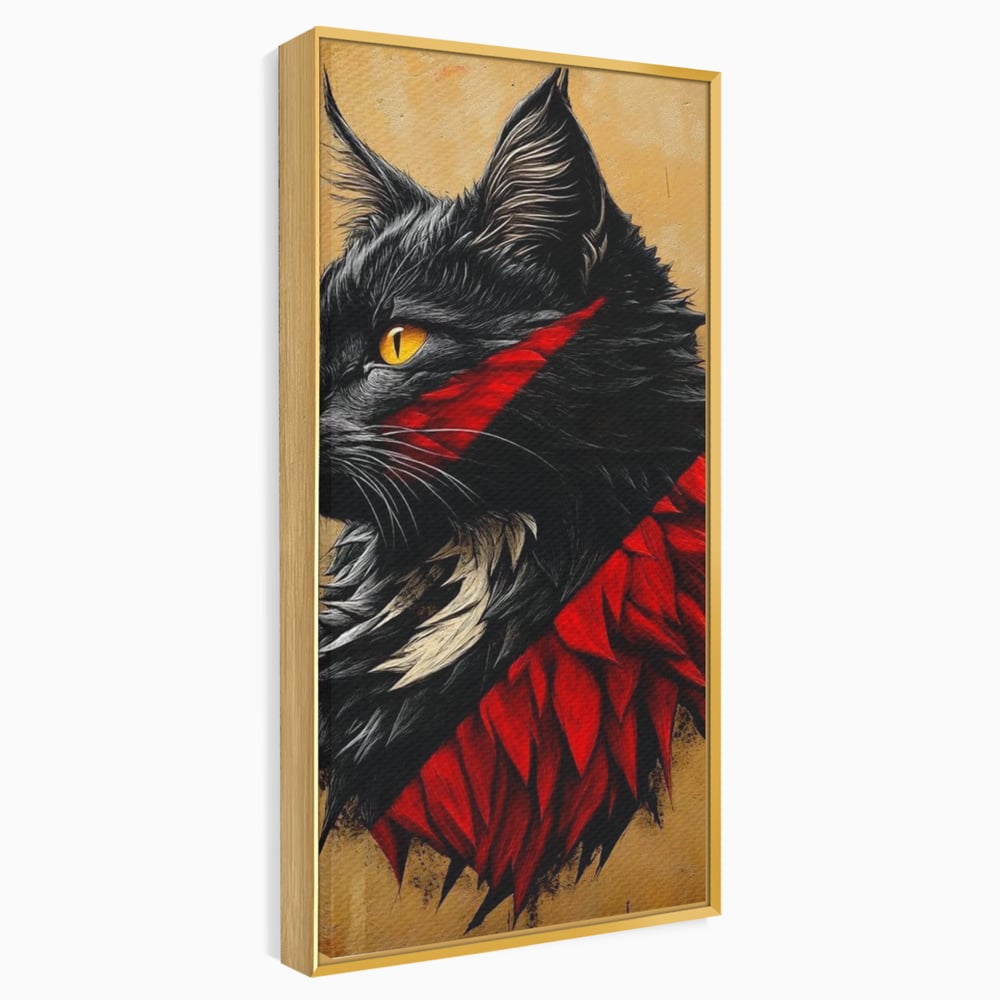 Tablou Canvas Premium, LuxCanva® M1241, Dinastia Rosie, Motan, Profil, Negru, Portret, Expresiv, Abstract, Pictura, Vertical, Rosu, Grafica, Felina, Birou, Living, Camera Copil