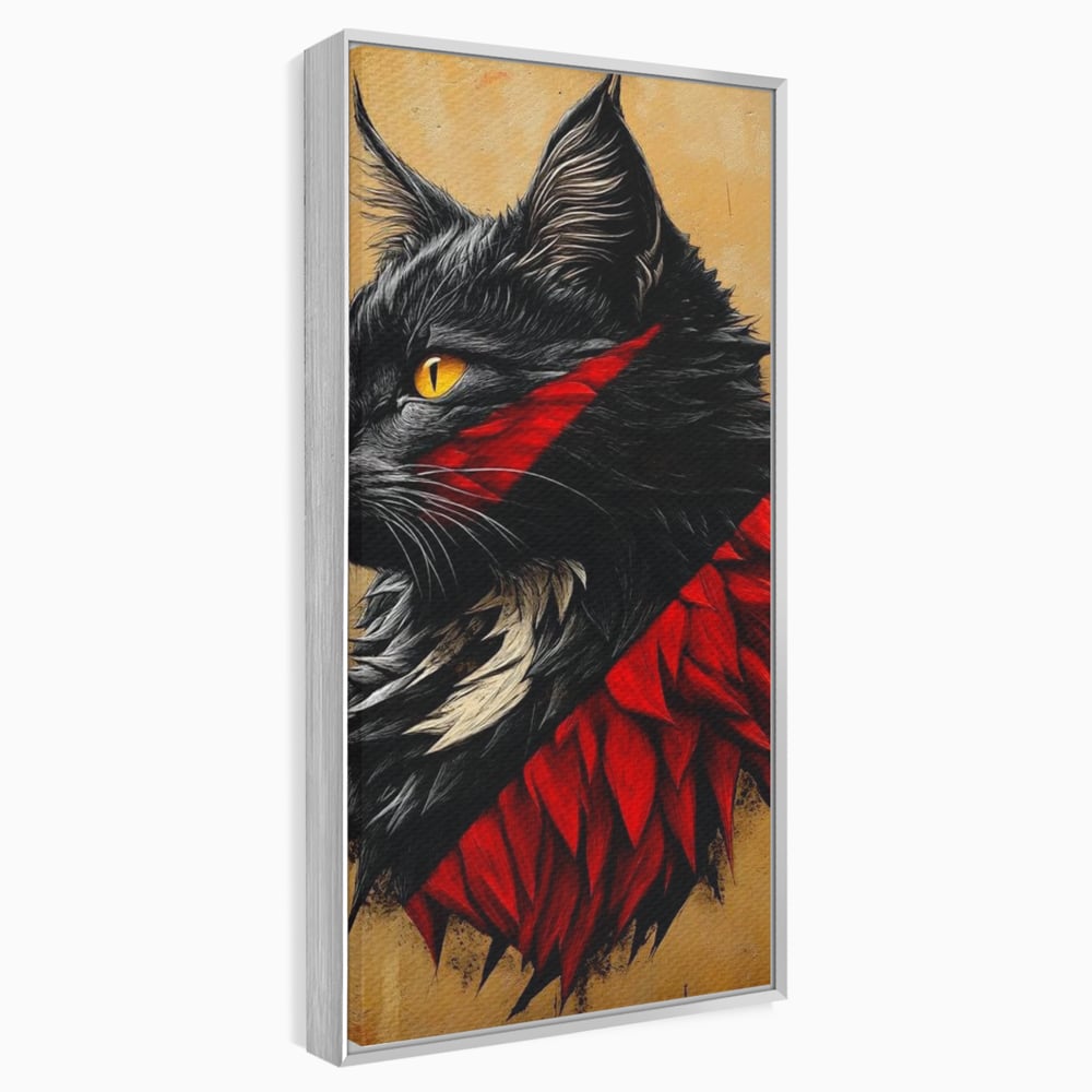 Tablou Canvas Premium, LuxCanva® M1241, Dinastia Rosie, Motan, Profil, Negru, Portret, Expresiv, Abstract, Pictura, Vertical, Rosu, Grafica, Felina, Birou, Living, Camera Copil